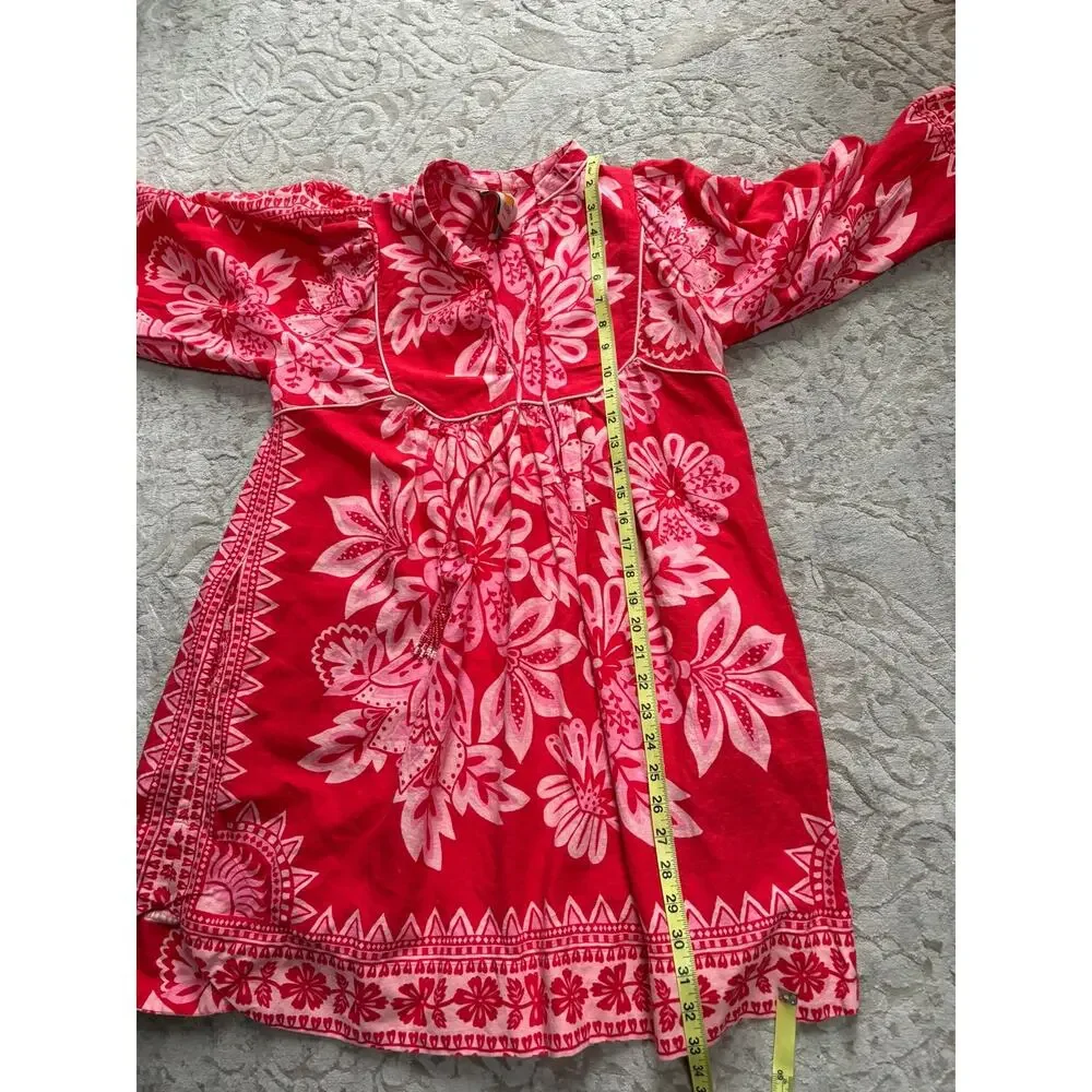 Farm Rio Women Flora Tapestry Red Long Sleeve Mini Dress Small Boho Embroidered - Picture 8 of 8